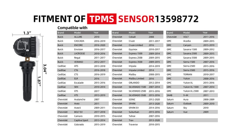 SEINECA 13598772 315MHz Tire Pressure Monitoring System (TPMS) Sensor Compatible with Chevrolet Silverado GMC Sierra Cadillac ATS XTS Buick SAAB Saturn Chevy Cruze Camaro Trax Colorado Sonic Spark Impala - Image 2